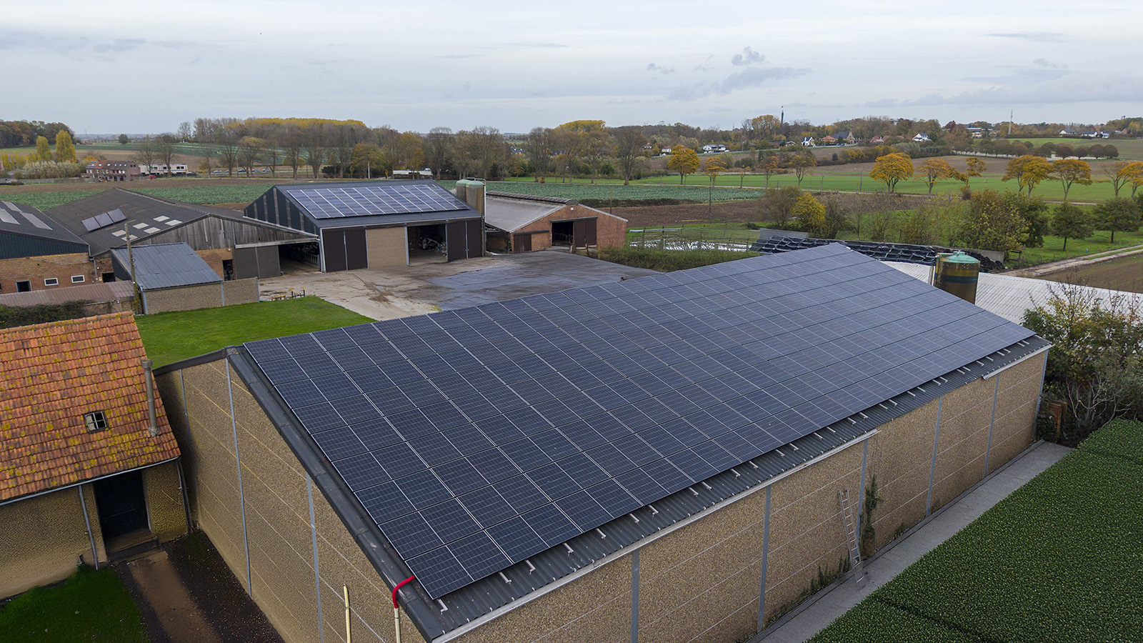 Solar panels on roof of farm buildings